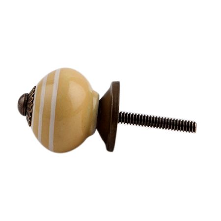 Mustard Striped Small Ceramic Dresser Knob